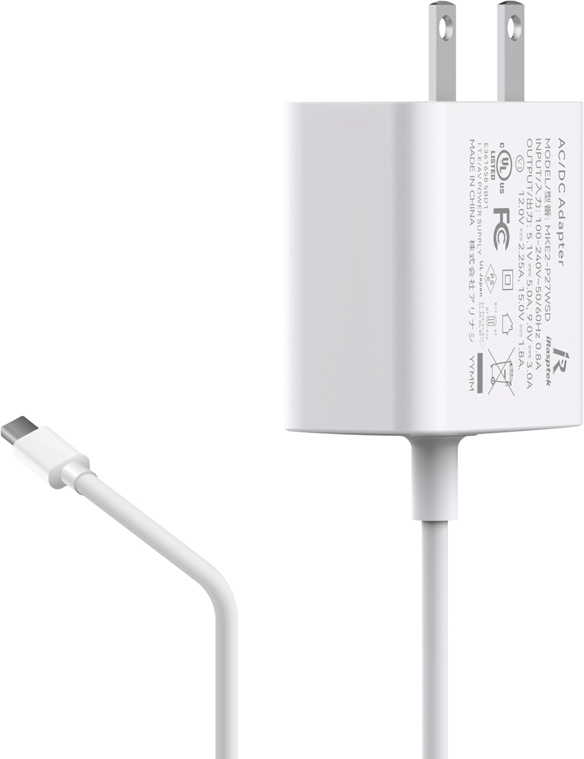 iRasptek 27W 5.1V/5A USB-C Power Supply with PD for Raspberry Pi 5（UL Listed）