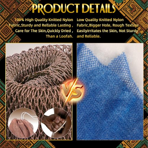 Image of UJFQBH African Net Sponge Authentic, Exfoliating Body Scrubber for Back and Hard to Reach Areas, Gentle Daily Exfoliation for Deep Cleansing, Quick Drying Shower Essential, Rosewood 3 Pack