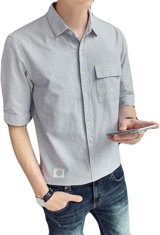 Amazon シジャァーノ メンズ シャツ 半袖 夏 ワイシャツ カジュアルシャツ ストライプ柄 切り替え 開襟シャツ 前開き シンプル 綿シャツ 韓国風シャツ ビジネス フォーマル カジュアルシャツ ファッション シャツ 通販