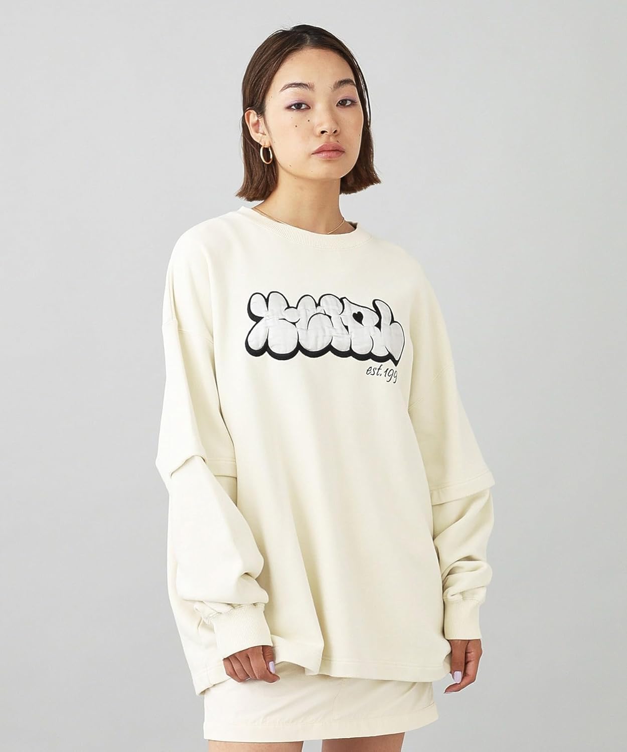 トップス XGIRL PLUMP LOGO LAYERED SWEAT TOP X-Girl PLUMP LOGO LAYERED SWEAT TOP Women's Sweatshirt