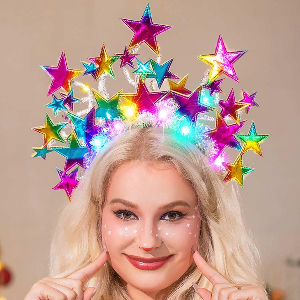 IYOU LED Stern Stirnband – Blinkender Funkender Kopfschmuck Für Partys, Halloween, Rave & Festivals (13x15 Cm, Mit Farbwechsel)