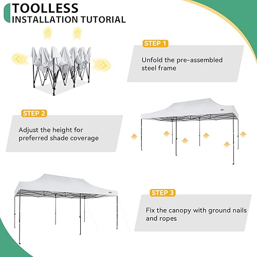 Miniatura 8 de Tooluck Toldo desplegable de 10 x 20 pulgadas con 6 paredes laterales, toldo comercial resistente de fácil instalación, toldo de tienda de campaña