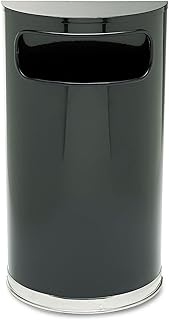 Rubbermaid Commercial Products European & Metallic Series Receptacle Half-Round Trash Can, 9-Gallon, Black/Chrome, Side Opening Indoor/Outdoor Waste Container for Lobby/Office/School/Restaurant