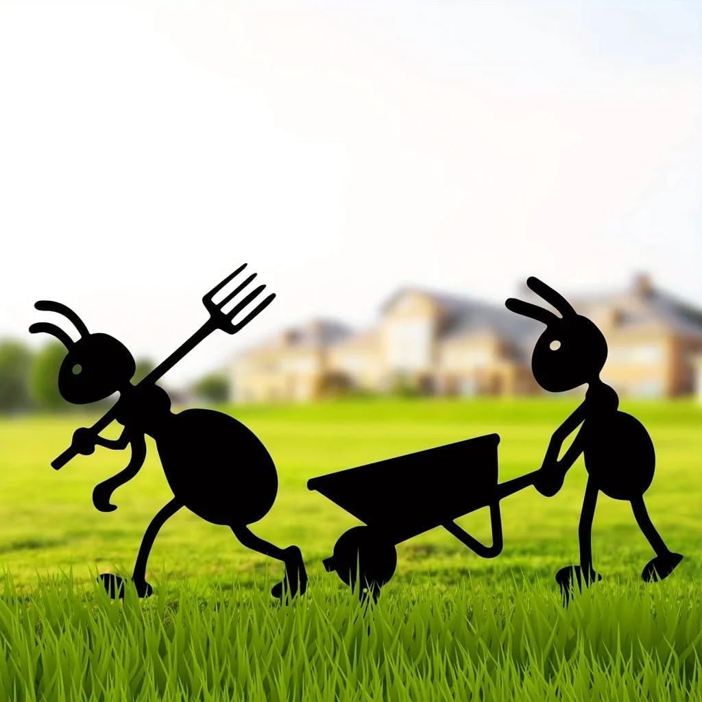 QBMYCN Ant Metal Garden Stakes Decorative,2 Pack Black Ant Silhouette Statues,for Yard Garden