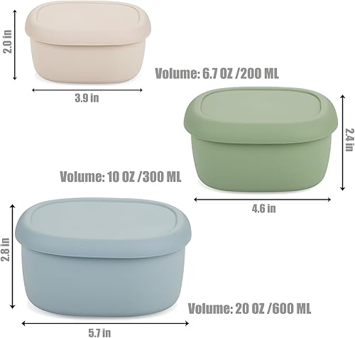 Miniatura 4 de PandaEar Paquete de 3 recipientes de silicona para almacenamiento de alimentos con tapas, juego de cajas Bento reutilizables, sin BPA, a prueba de