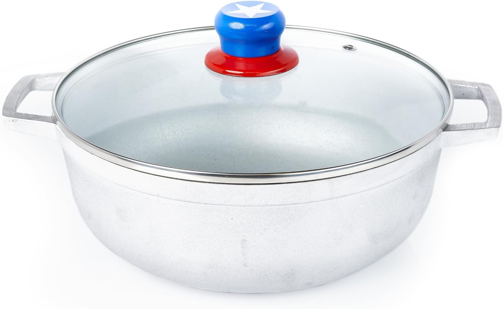 IMUSA USA LIMITED EDITION Puerto Rico"Boricua" themed Caldero 3.7Qt with Glass Lid & Unique Knob,Silver,GAU-80139