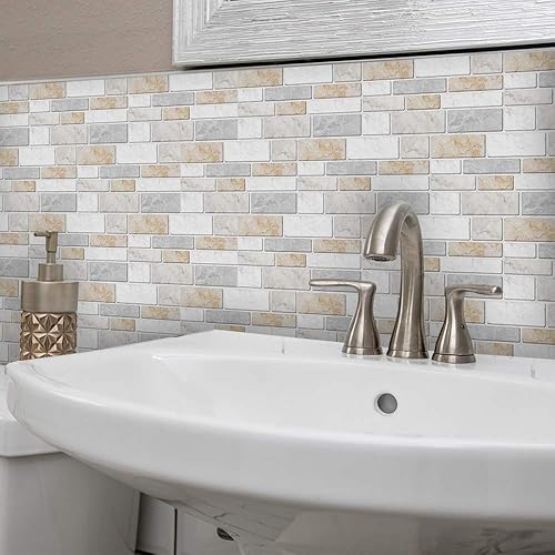 Miniatura 2 de funlife 27 calcomanías autoadhesivas de PVC para loseta en muro, azulejos de pared para cocina, baño, efecto de mármol cálido sintético, no 3D