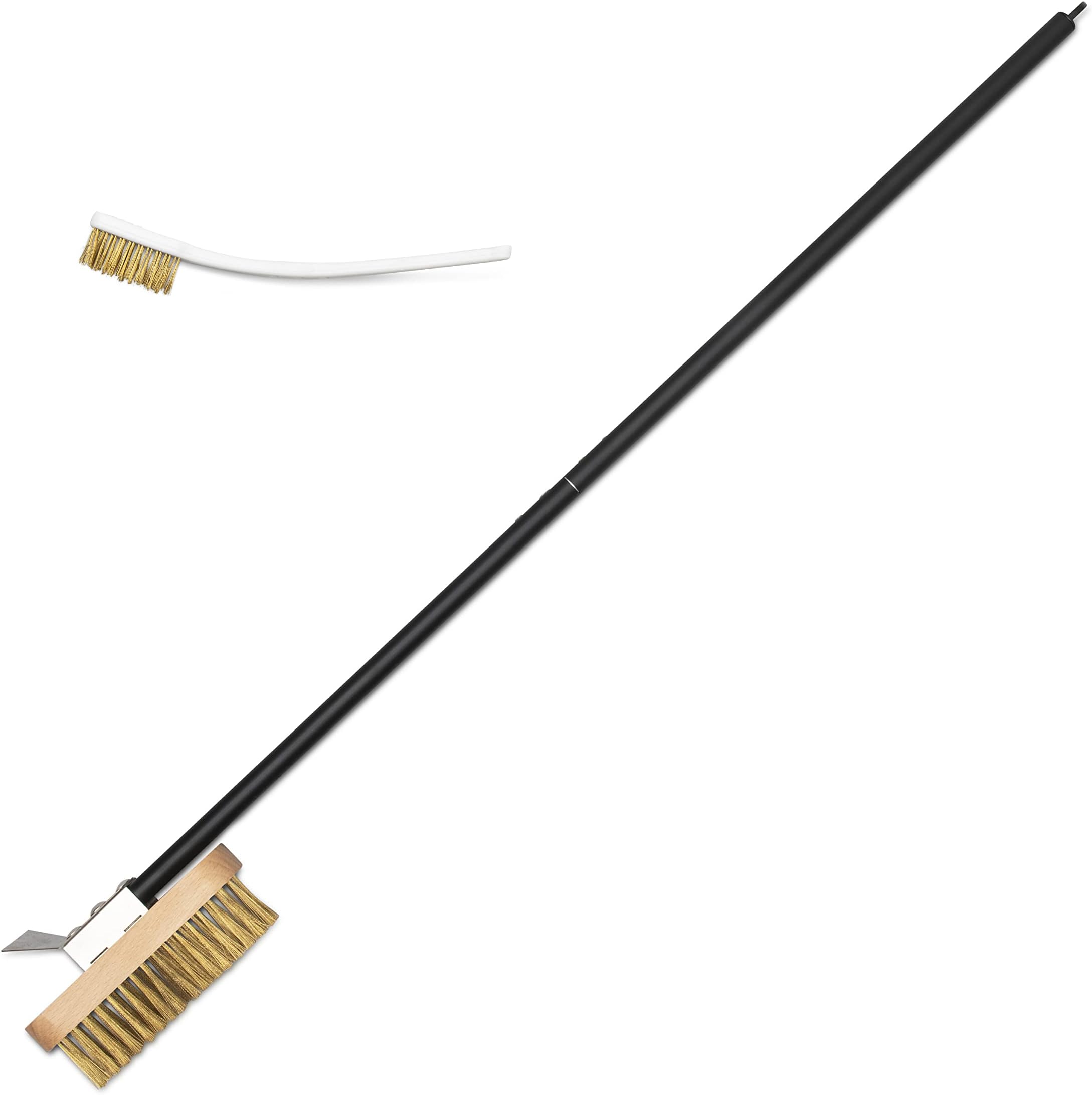 Drhomeam Pizza Oven Cleaning Brush With Scraper - 15.5" Adjustable Aluminium Handle, Brass Bristles