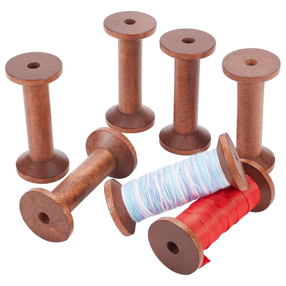 PH PandaHall Wooden Spools 6pcs Empty Wood Thread Spools Sewing Bobbins Spools Craft for Jewelry Chain Wrapping Arts Crafts Thread Wire Weaving Ribbon Embroidery Thread Cord Roll 2.9x1.3 Inch
