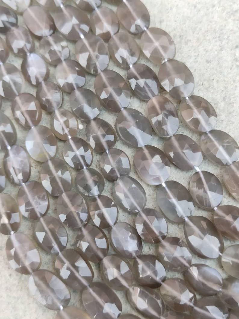 Pierre de lune grise naturelle perles ovales à facettes 8x10mm pour collier et bracelet DIY