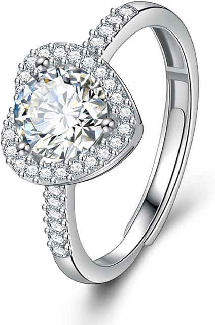 SIMPLGIRL 1 Carat Imitate Moissanite Engagement Rings for Women 925 Sterling Silver Adjustable Wedding Promise Eternity Heart Cut Moissanite Ring Valentine's Day Mother's Day