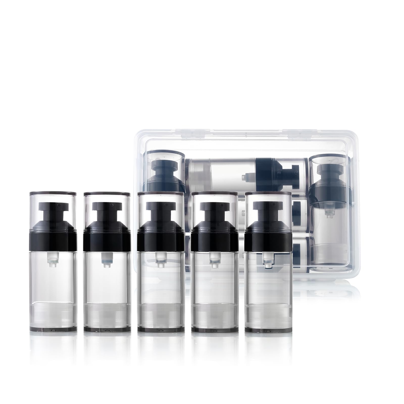 XQNCBY airless pump bottles travel,travel toiletry containers,lotion dispenser with pump,small pump bottle (black, black-30ml)