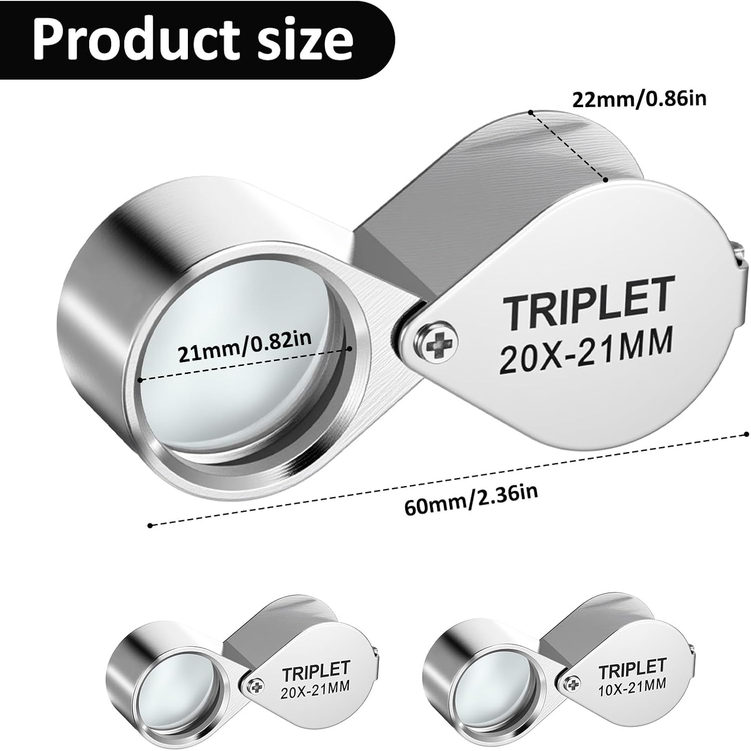 Jewelers Eye Loupe Set 10X 20X Foldable Hand Lens Pocket Magnifying Glass Eye Loops Magnifier Jewelers Loupe for Detecting Coin Diamonds Gems Jewelry Stamps Antiques