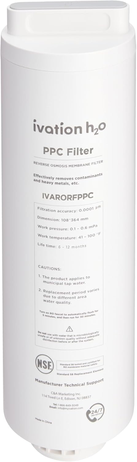 Ivation H2O Reverse Osmosis Under Sink Tankless Water Purifier Replacement PPC Composite Filter IVARORFPPC