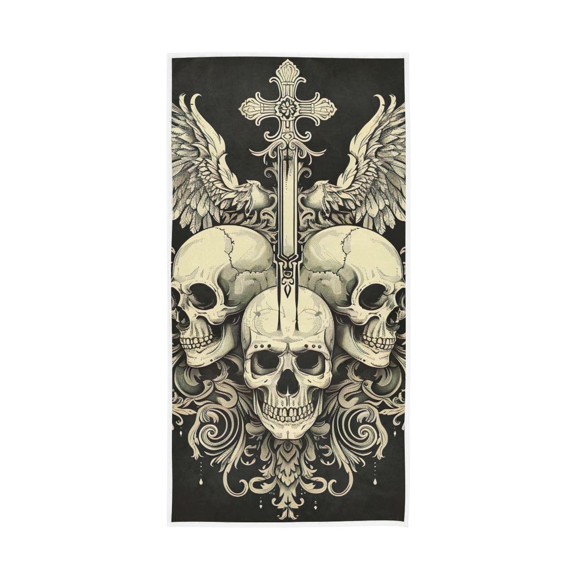 LSRCPD Skulls with Wings Cross Hand Towel, Multipurpose Absorbent Towels for Bathroom, Gym, Hotel, Spa 15 x 30 Inches