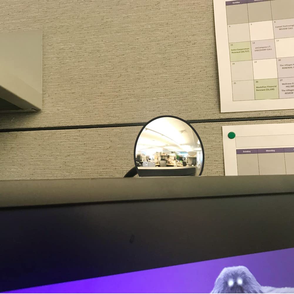 Espejo de seguridad para cubículo de seguridad con clip de cristal, 9.5 cm, seguridad personal y monitor de visión trasera, espejo convexo con marco (redondo)