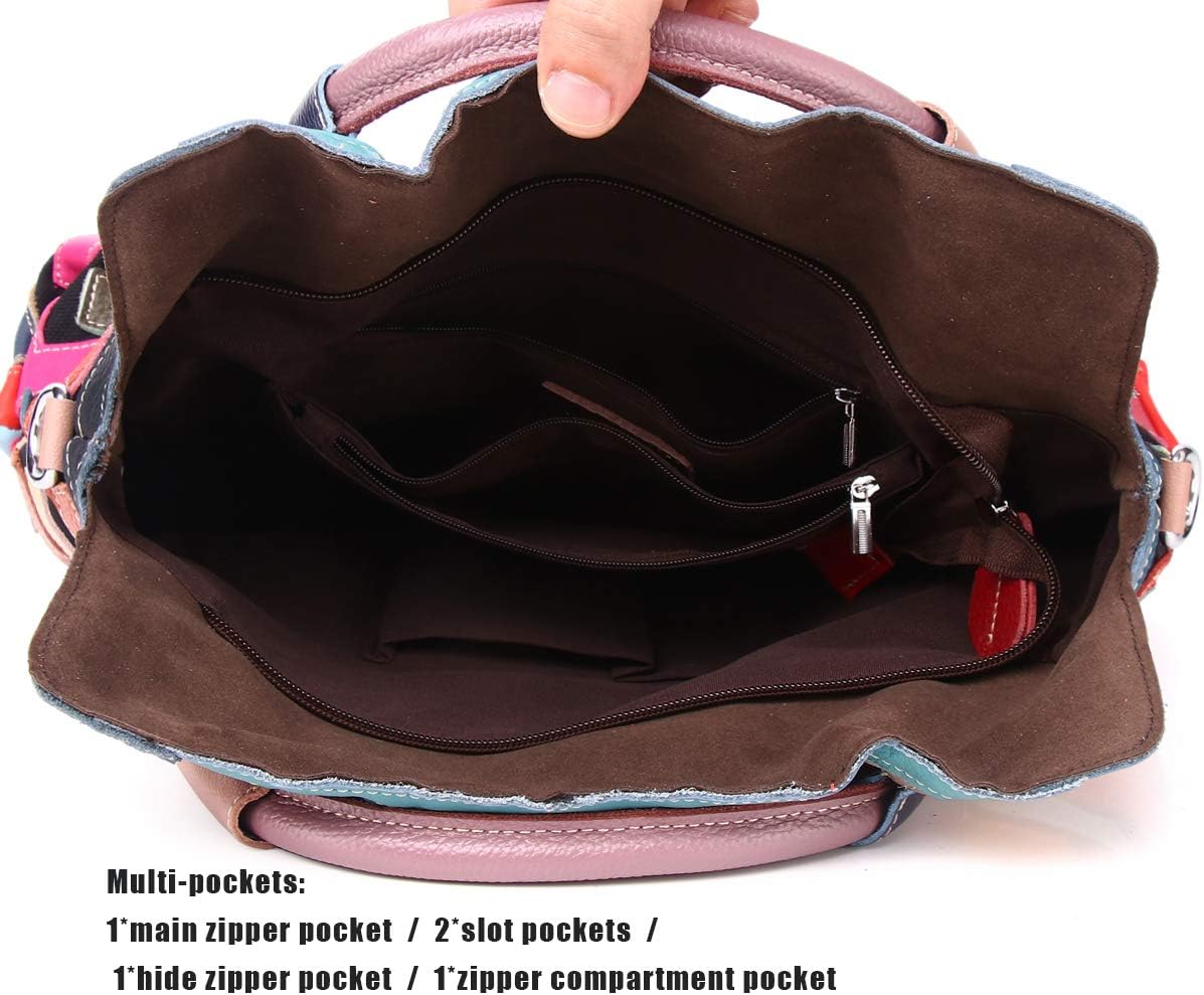 Women's Multicolor Big Boston Bag Genuine Leather RANDOM Colorful Patchwork Large Tote Handbag Hobo Crossbody Purses - Image 3