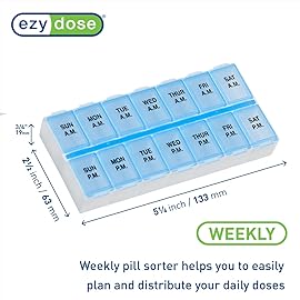Ezy Dose Weekly (7-Day) AM/PM Pill Organizer, Vitamin Case, and Medicine Box, Medium Compartments, 2 Times a Day, Blue