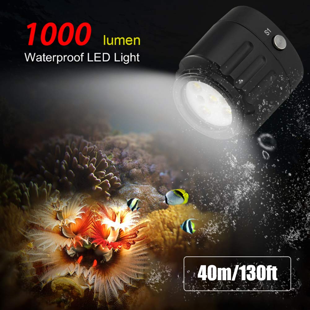 Luce Subacquea LED, Lampada Video Impermeabile per Fotografia e Riprese Subacquee fino a 40 m, Illuminatore da Immersione per Fotocamera, Action Cam e Attrezzatura Diving