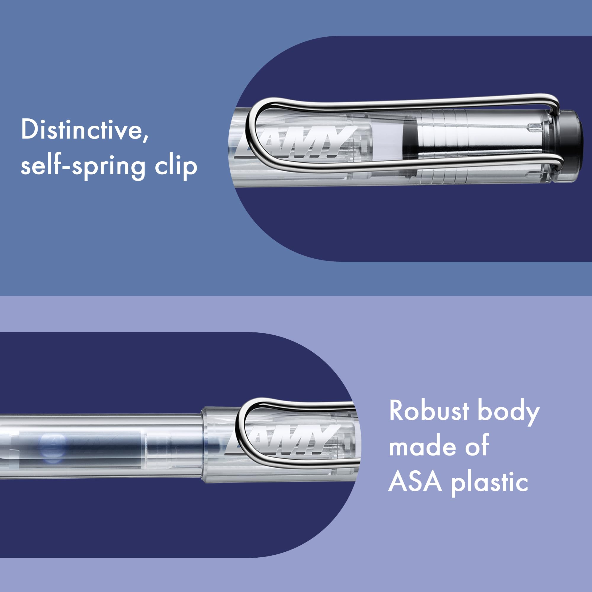 Lamy safari roll-ink vista pióro atramentowe – ponadczasowy, klasyczny długopis z ergonomicznym uchwytem i szerokością kreski M – obudowa z wytrzymałego tworzywa sztucznego ASA – w zestawie wkład