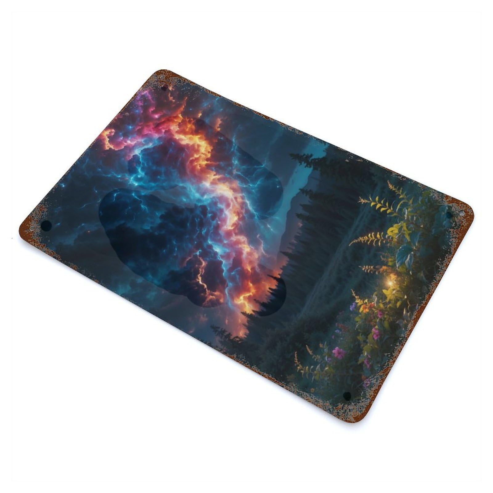 Garage Style A Storm Rages Above A Lush Aged Metal Wall Plaque 11.8"x7.9", Farmhouse Wall Decor for Bar And Workshop