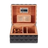 Bey-Berk Cigar Humidor - Luxury Cedar Lined Desktop Humidor Cigar Box with Digital Humidor Hygrometer&comma; Holds 75 Cigars - Black