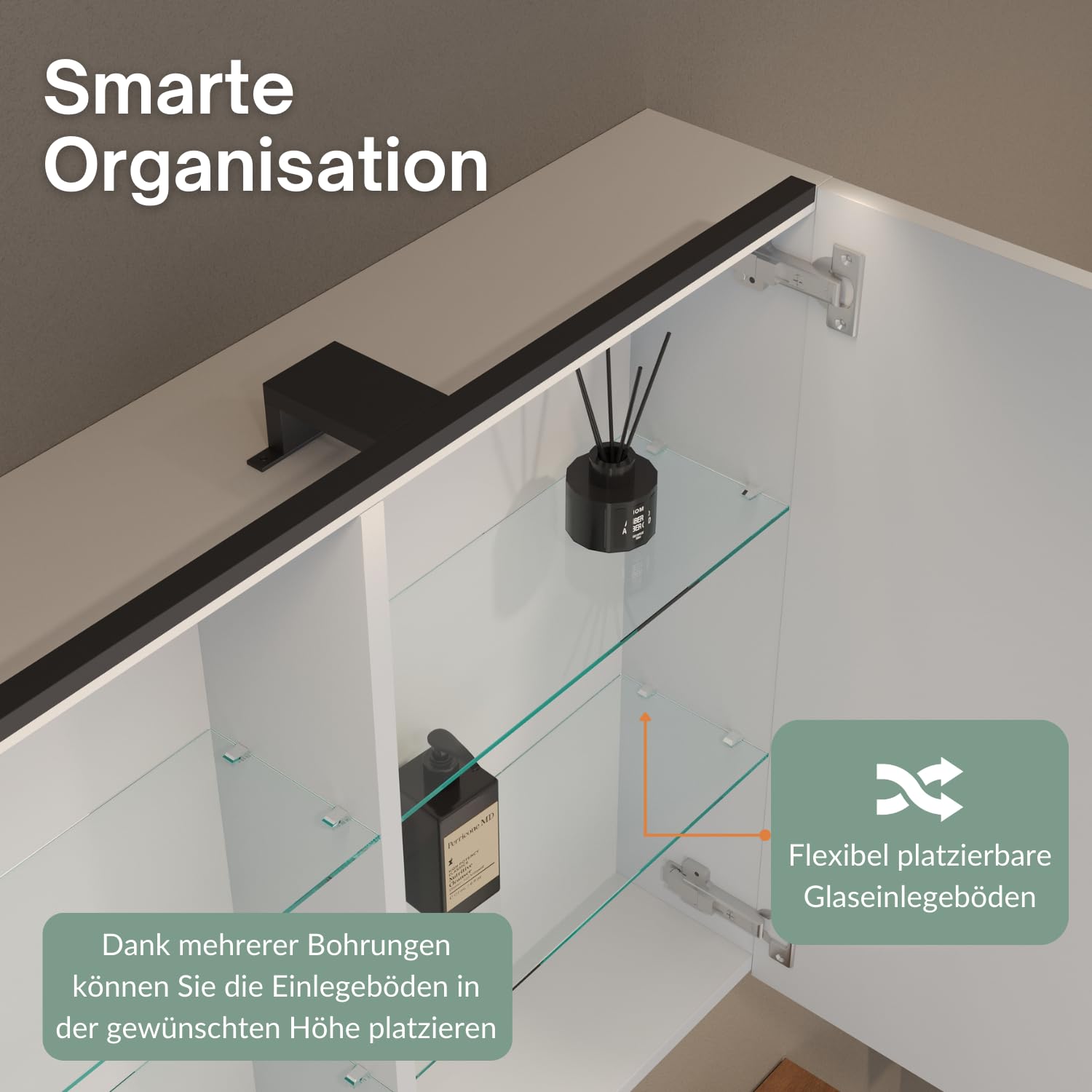 Armadietto Da Bagno Con Specchio ARIA 120cm - Illuminazione LED, Presa Integrata, Bianco/Grigio - Foto 7