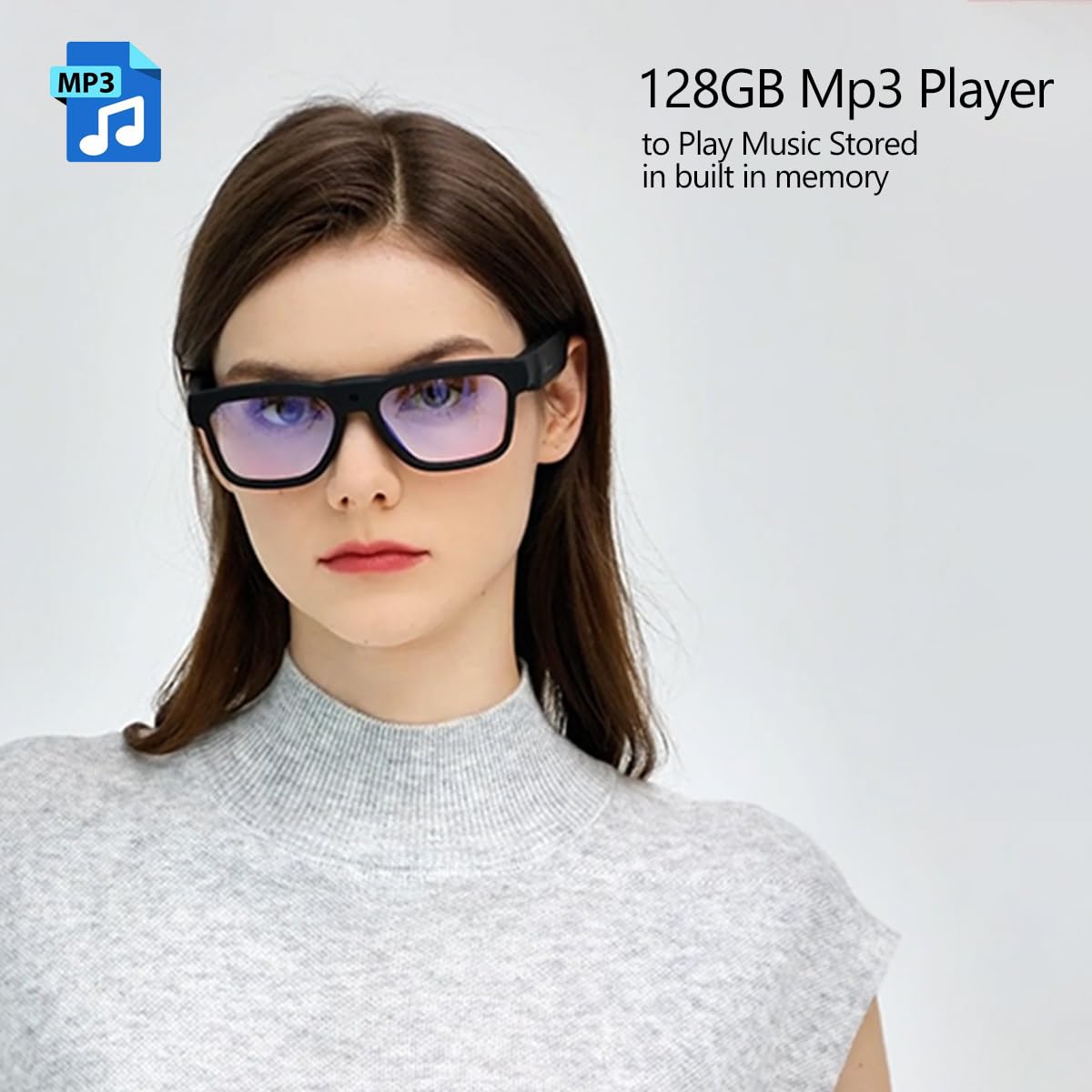 OhO Lunettes de soleil intelligentes, MP3 Bluetooth 128 G avec casque à oreilles ouvertes, sports d'intérieur et d'extérieur, protection UV polarisée, pour homme et femme, 128 Go - Noir - Transition -