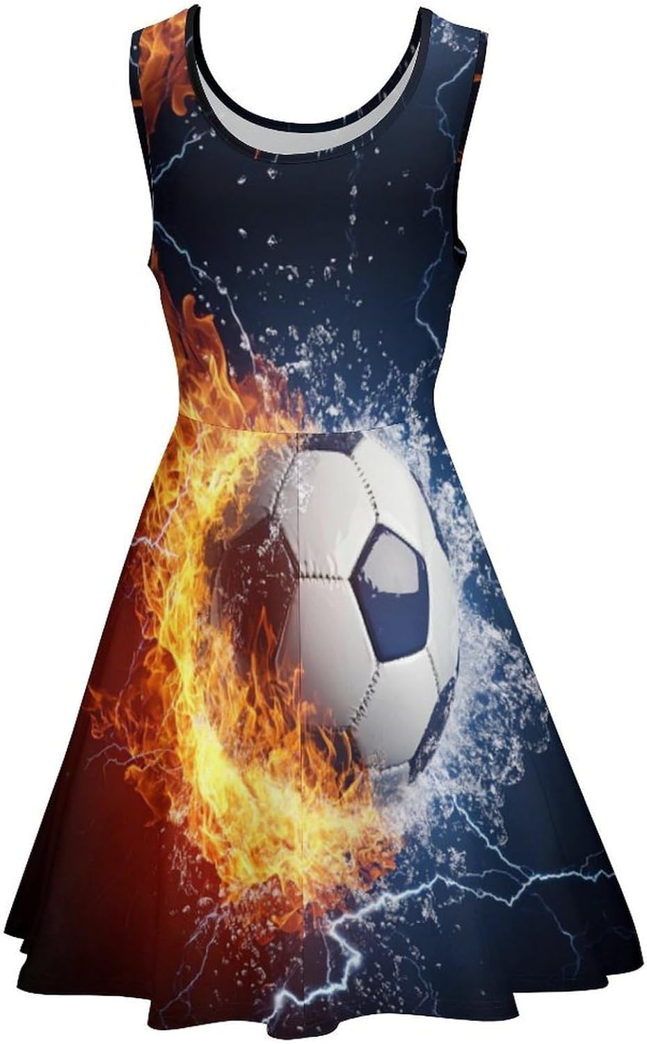 Cool Soccer Ball Women's Dresses Round Neck Dress Sleeveless Tank Dress Ruffle Hem Sundress