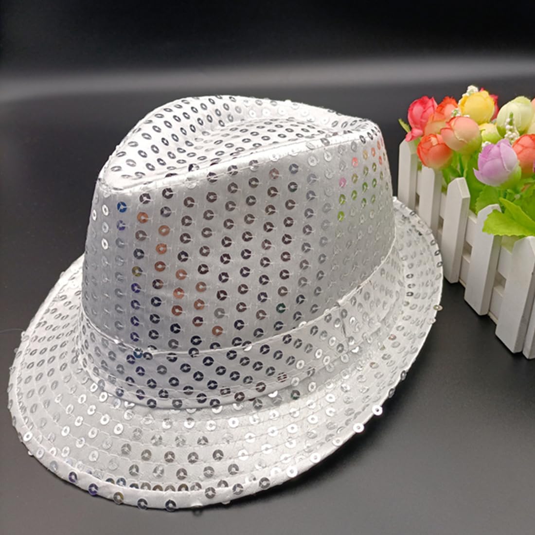 LAWALEISHE Sequin Hat,Sequin Fedora Hat for Party,Glitter Jazz Caps for Adult,Shiny Hip-Hop Disco Hats Fancy Dress - Image 4