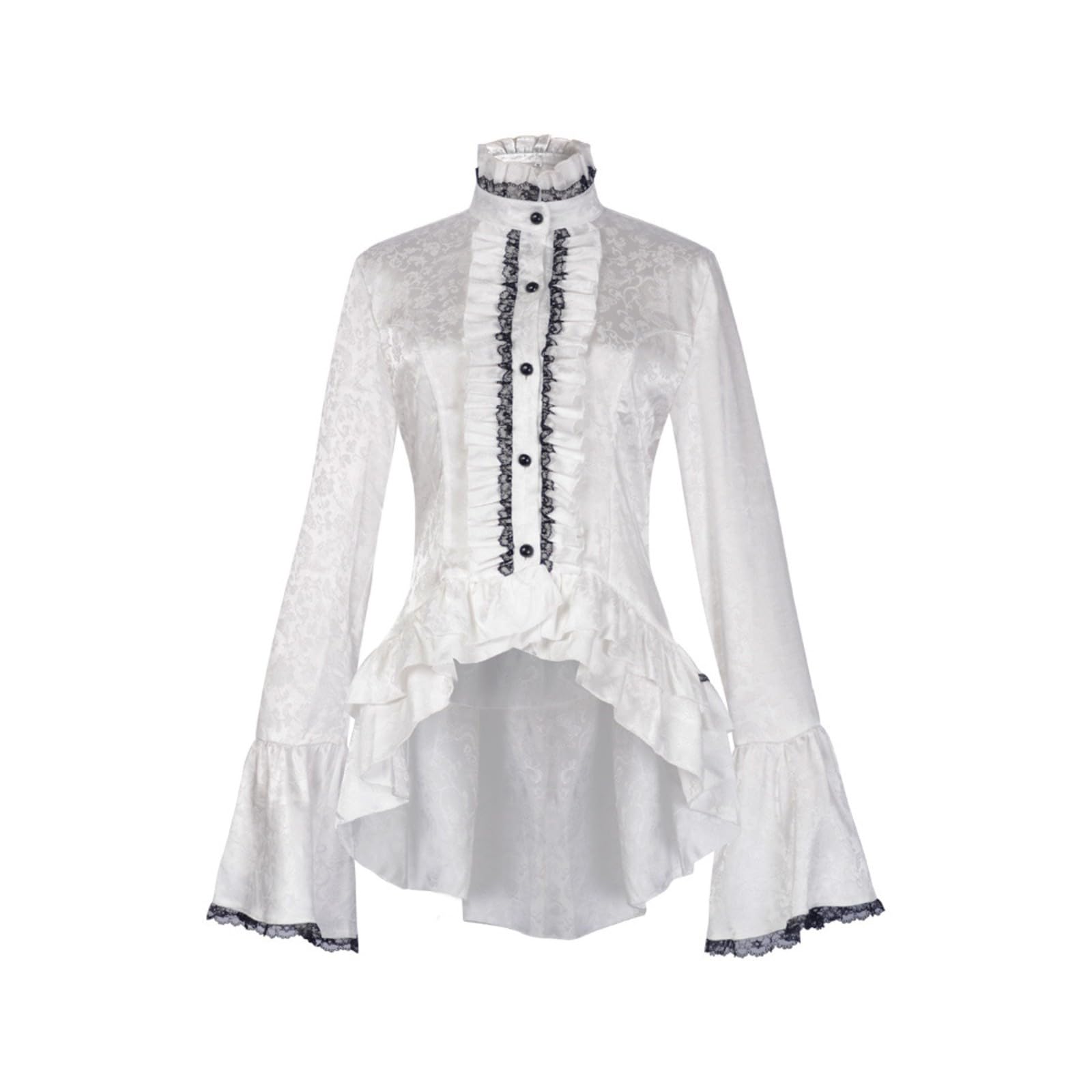 Blusa victoriana de manga larga para mujer, camisa gótica renacentista, vintage, top de encaje con botones, disfraz de fiesta, steampunk, volantes, camisa elegante, esmoquin, blusas irregulares