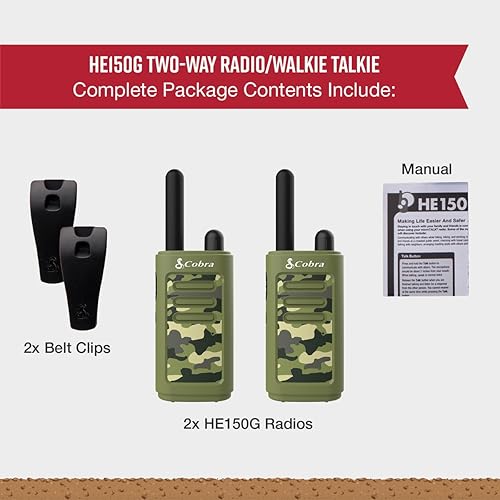 Miniatura 6 de Cobra HE150 G - Walkie Talkies aptos para niños, rango de 16 millas, juego de radio bidireccional de 2 canales, verde, (paquete de 2)