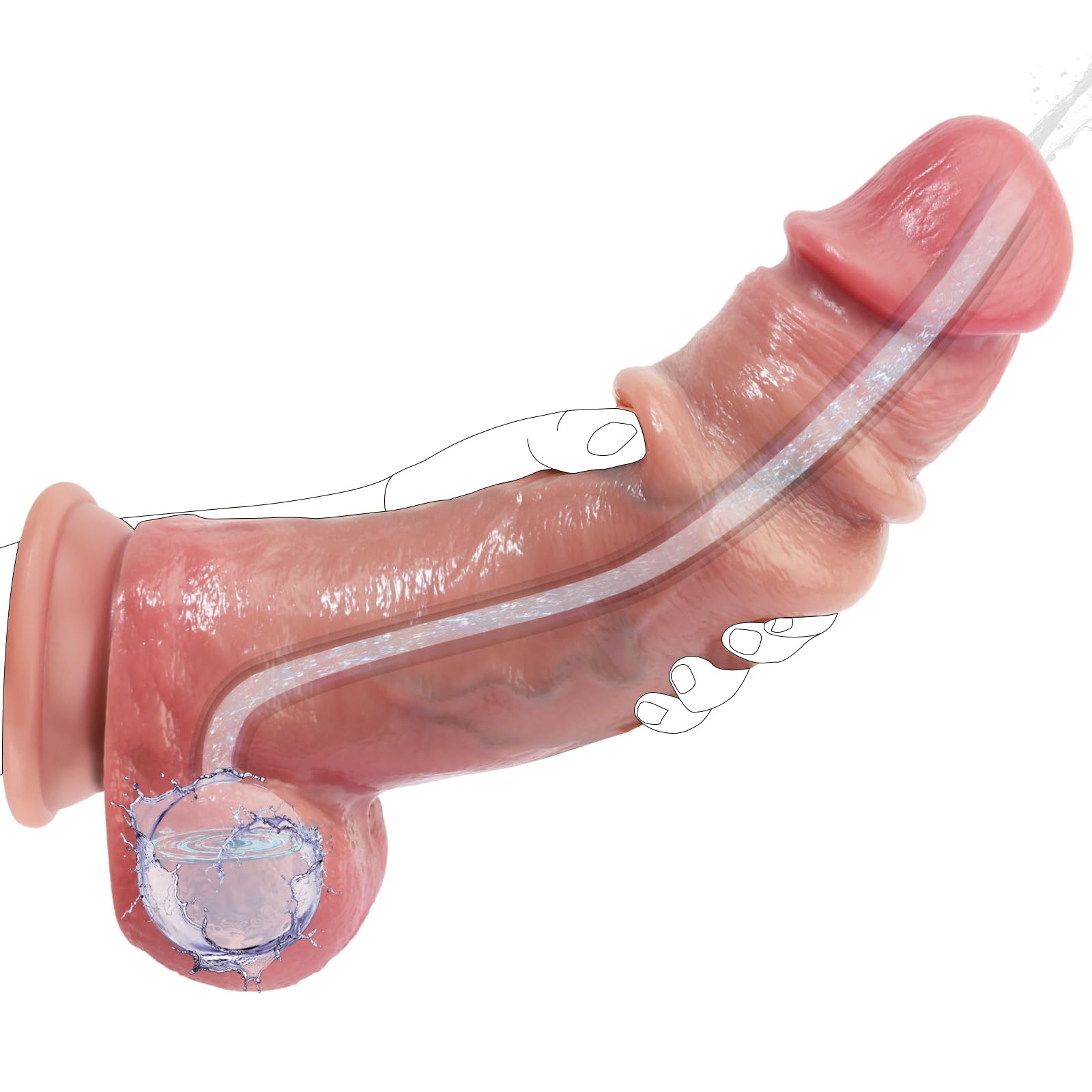 Consolador eyaculador y consolador realista con prepucio móvil, juguete sexual 2 en 1 de silicona con prepucio para juego anal vaginal, enorme arnés anal de 25 cm.