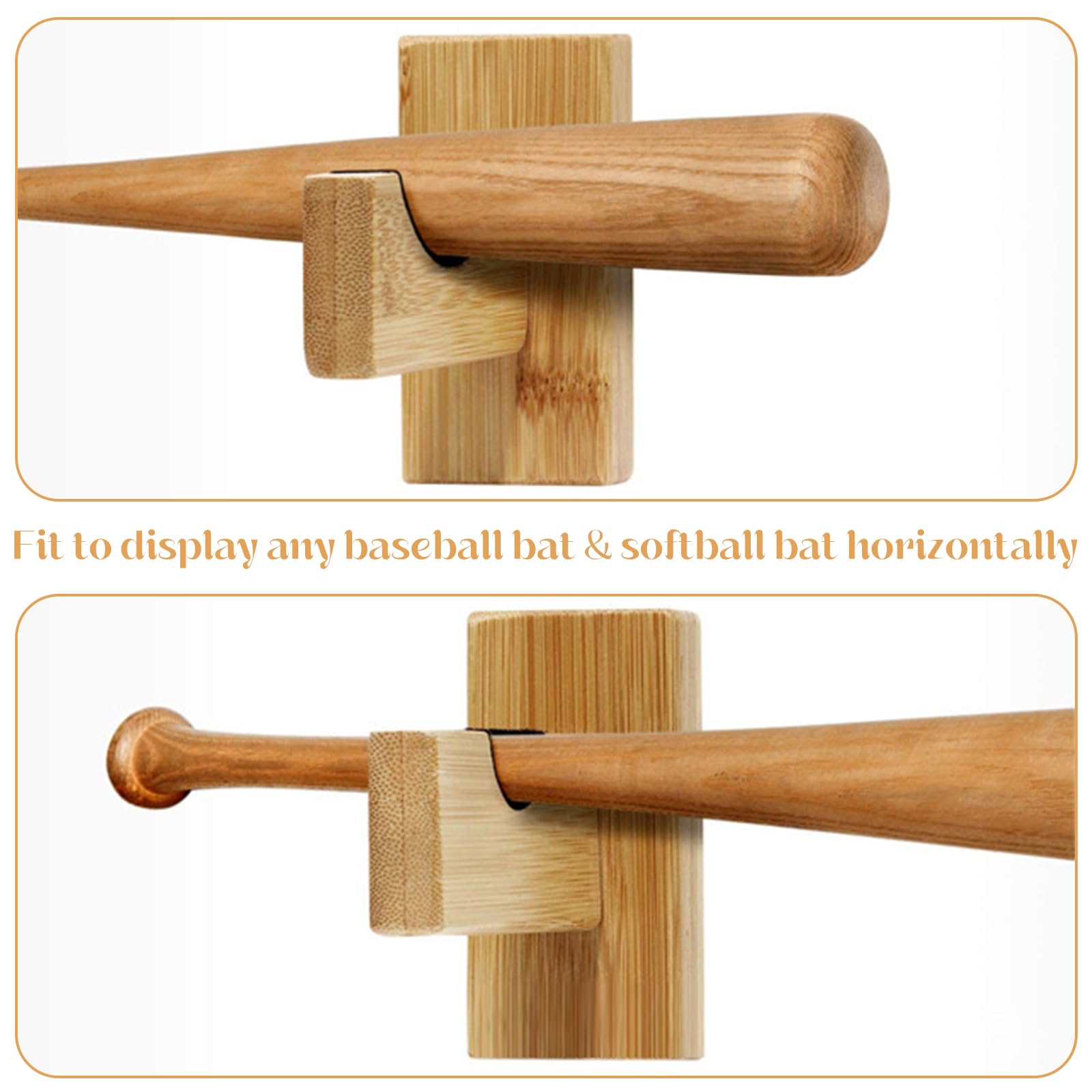 2 Pezzi Mazza Da Baseball Parete, Display Orizzontale, Staffa per Mazza da Baseball in Legno Massello Fatta a Mano con Fodera in Feltro e Staffa a Parete per Mazza
