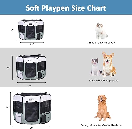 Miniatura 5 de JESPET 61" Parque de juegos para perros, corral portátil para perros con funda blanda para ejercicio, con bolsa de transporte para cachorros, gatos,