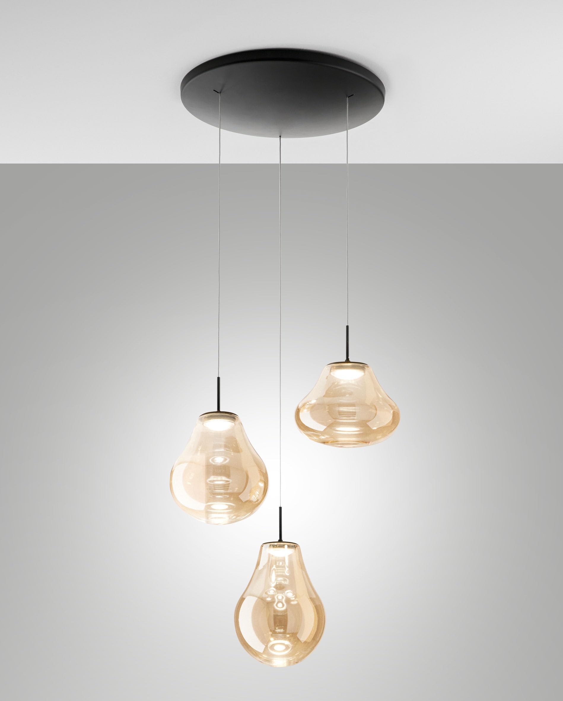 Fabas Luce Led Pendant Light Deva, 3-Bulb, Ø 50 Cm, Amber, Cct, Dimmable