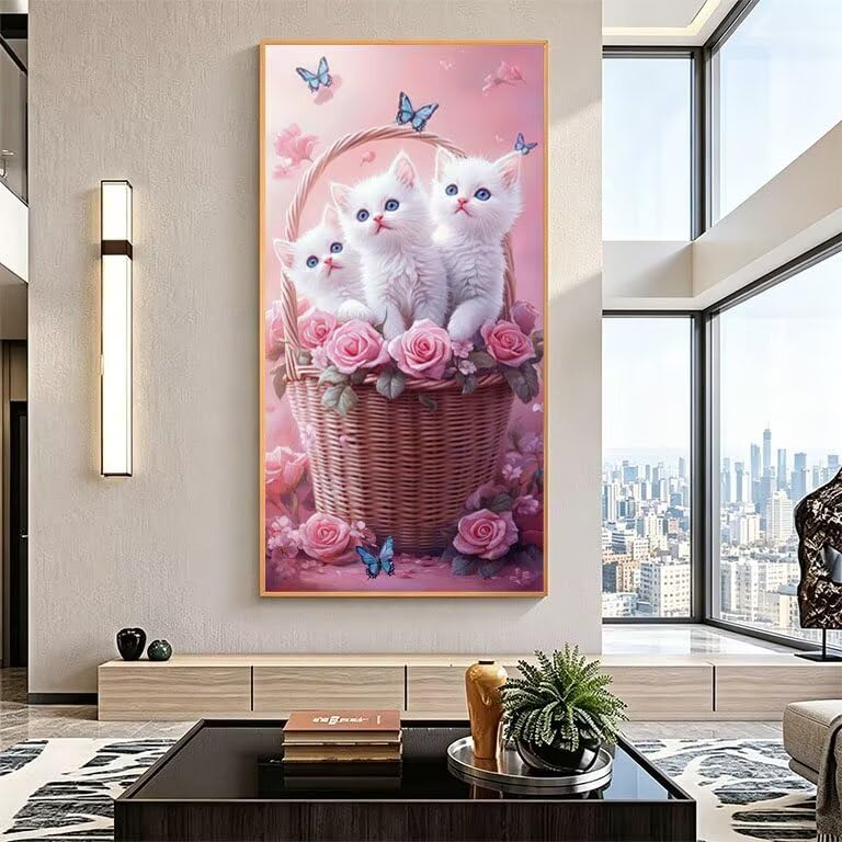 Diamond painting chat et panier de fleurs broderie diamant full drill 30x60cm