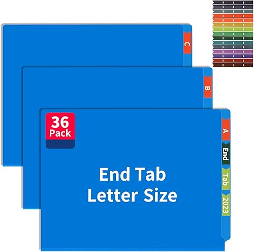 36 carpetas de archivos con pestañas finales, tamaño carta, carpeta médica azul con calcomanías de etiquetas de colores para aula, oficina, hogar,