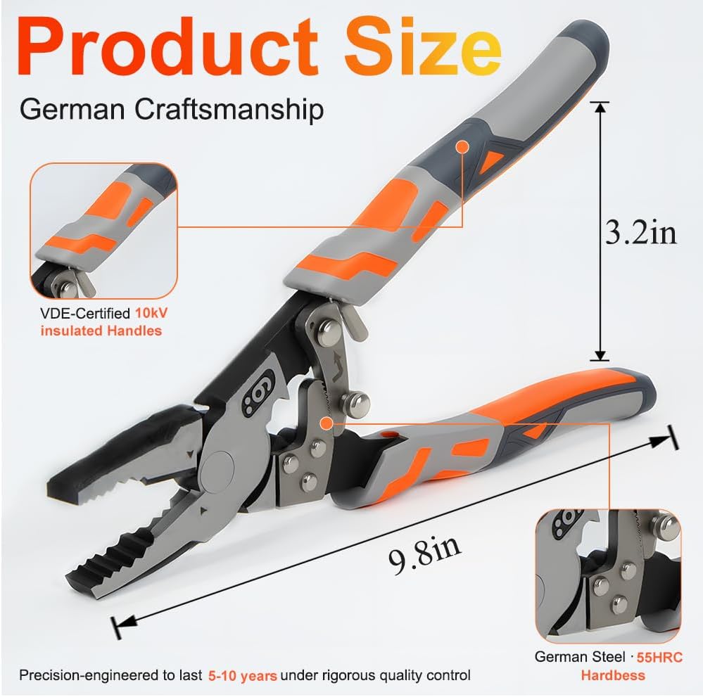 Ratchet Wire Cutters - 67% Labor-Saving Dual Mode (Normal/Ratchet), Cuts Steel Bars/Cables ≤8mm, VDE 10kV Insulated Grip, Forged 55HRC German Steel