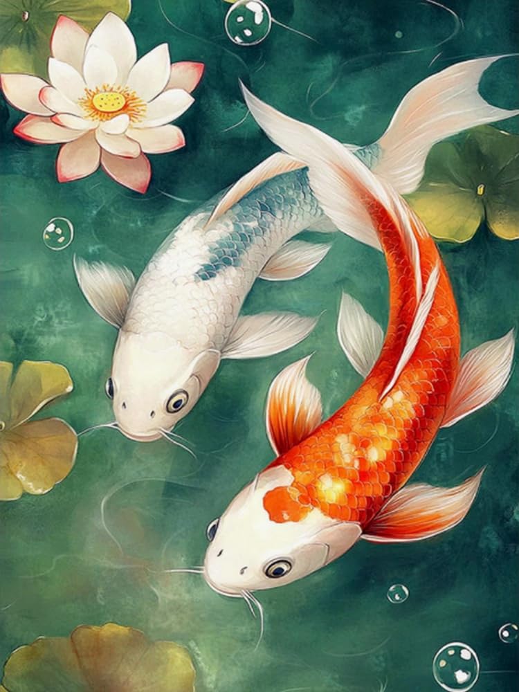 Brennora Embroidery Cross-Stitch Kits for Adults Beginners Pre Printed Cross Stitch Kit Koi Carp 11CT Needlework Arts and Crafts for Home Decor 16x20 inch