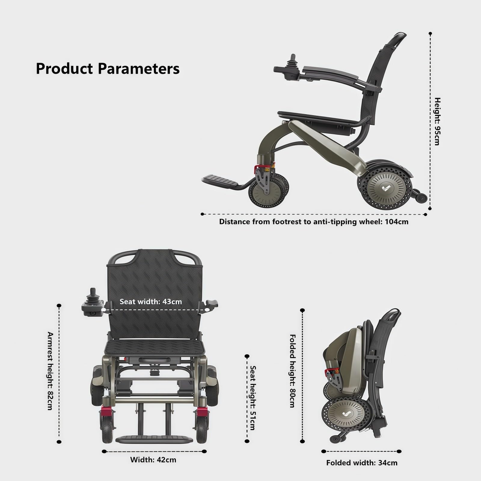 Fauteuil Roulant Électrique Léger pour Adultes, Scooter De Mobilité Motorisé pour Seniors, Ultra-Léger (14,9 Kg), Capacité De 150 Kg, Facile À Transporter Et À Ranger — pour Seniors.