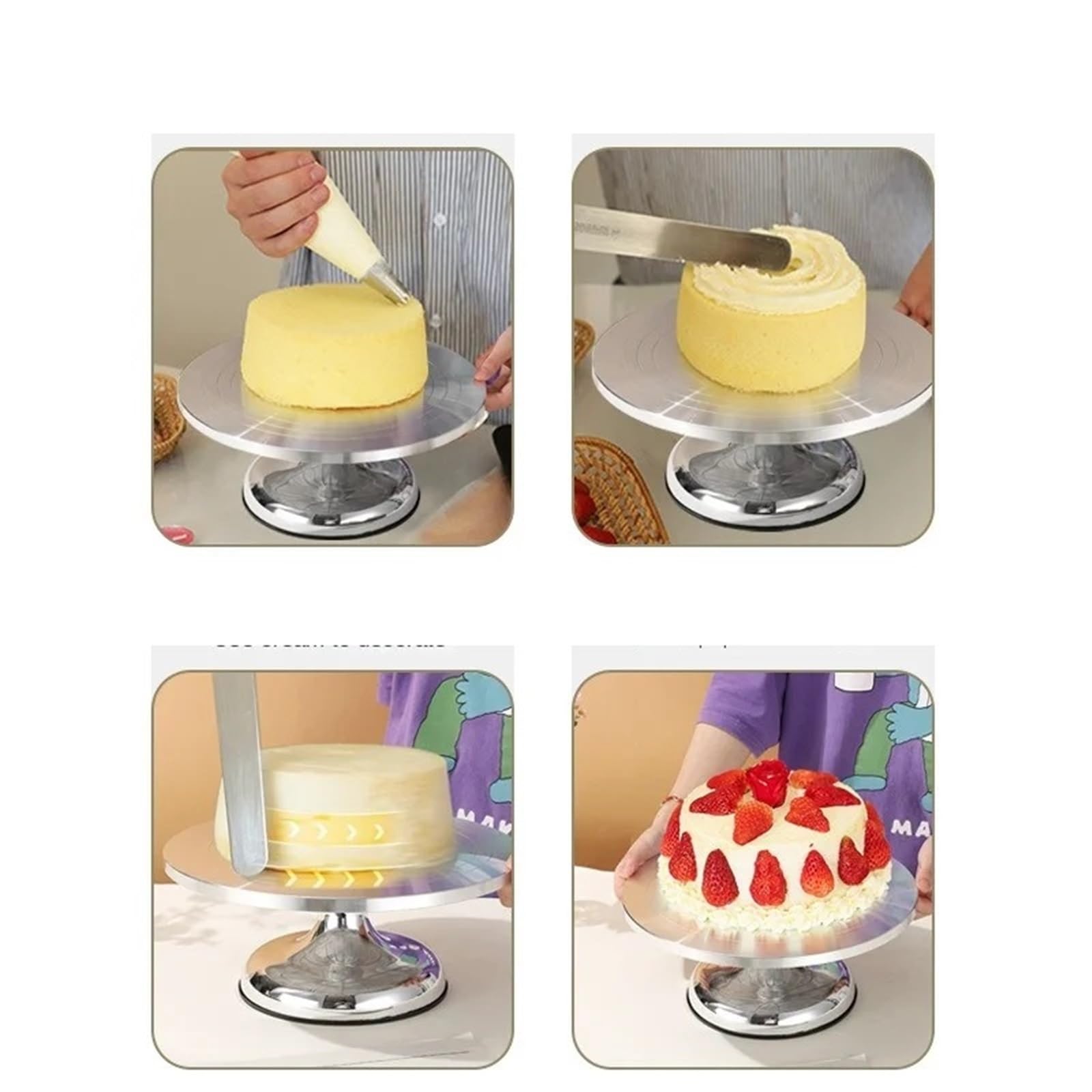 Base Giratoria Tartas Juego de Plato Giratorio de aleación de Aluminio de 10 Pulgadas y 360°, Herramienta for Hacer Pasteles, Soporte for Hornear, Plataforma giratoria(White- Set)