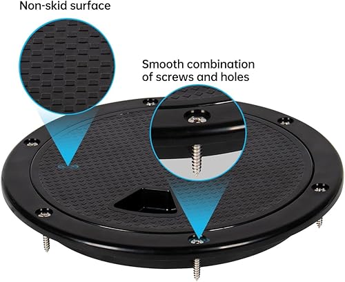 Miniatura 5 de Boat-Ready Black Round Non-Slip Inspection Hatches - Sizes 4", 6", 8" with Detachable Cover - ABS Plastic Screw Out Access Hatch Cover for Kayak,