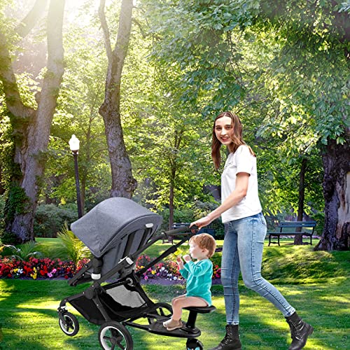 EUNEWR Buggy Board mit Sitz,Komfortabel Hilfspedal für Kinderwagen,für Kinder von 2-6 Jahren (25KG),Kompatibel mit Fast Jedem Buggy und Kinderwagen,Sicher Befestigte Schnalle,Zweitkind Artefakt