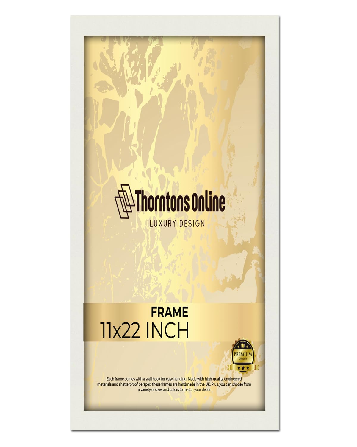 Thorntons Online White Poster Frame - 11X22'' Mdf Backing With Both Ways Hanging Hooks |Picture Photo Frame 22X11'' |Acrylic Front | Home & Office Decor