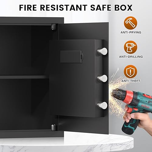 Miniatura 5 de Caja fuerte de 16.54 pulgadas de alto, caja fuerte para el hogar de 2.5 pies cúbicos con bolsa impermeable ignífuga, caja de seguridad digital