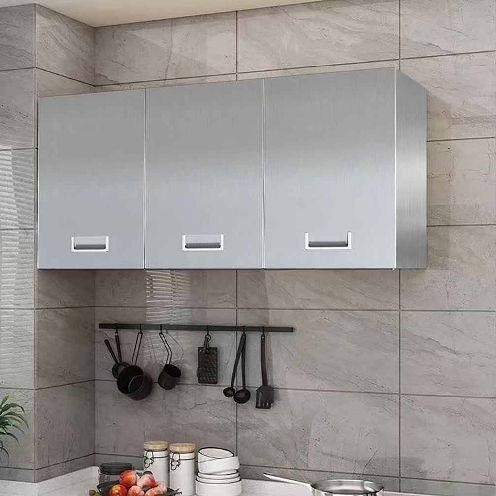 WYRNOBRX Floating Wall Cabinet, Stainless Steel Storage Cabinets, Multi-Tier Shelving Unit Multifunctional Gabinetes Para Cocina, for Garage, Kitchen, Garage Tool Organizer,Silver,L120*H60*W35