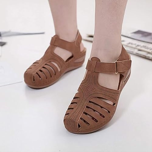SWTKO Dames Orthopedische Sandalen Dames Faux PU Suède Platform Wig Sandalen Zomer Uitgesneden Open Teen Romeinse Strand Sandalen Casual Wandelschoenen,Beige,US10/EU41
