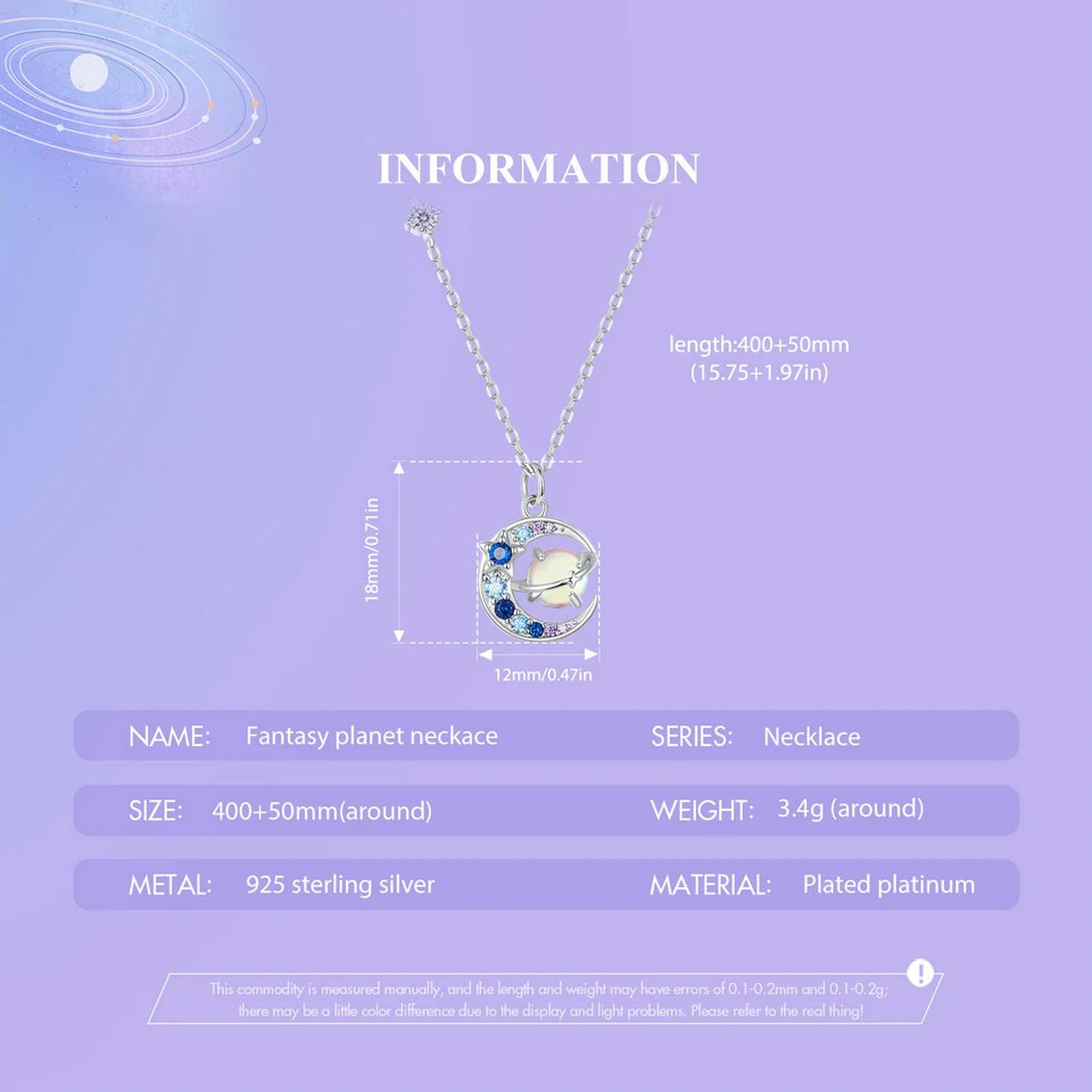 Collar De Planeta En Plata De Ley 925 Con Colgante De Estrella, Luna, Saturno, Universo Y Espacio, Joyería De Cumpleaños, Regalo Para Mujeres Y Niñas.
