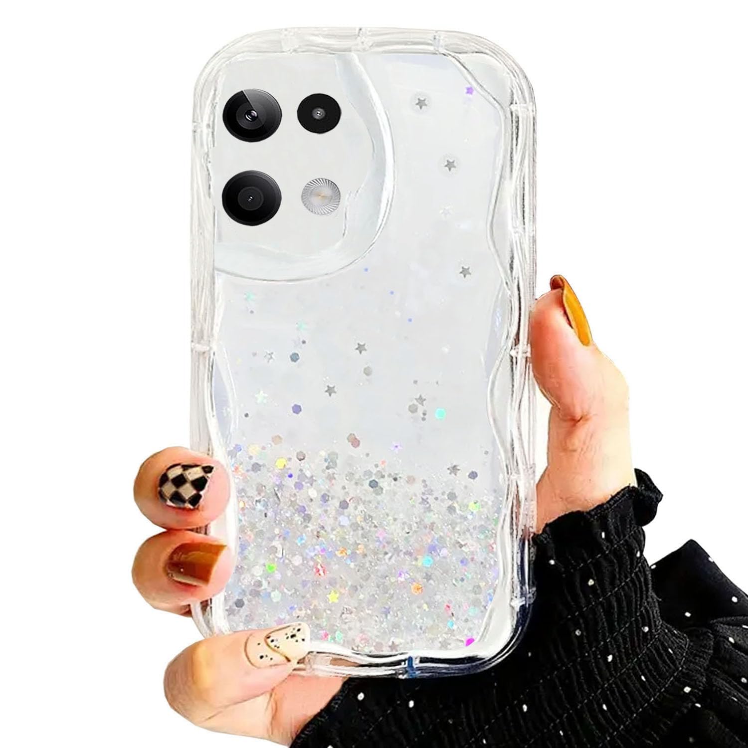 KC Back Cover for Mi Redmi Note 13 Pro 5G, Dry Fixed Non Moving Glitter Curly Wave Shape Shockproof Bumper Soft Silicone Case with Camera Protection (Transparent) (B0D1M7QQ65) Amazon Price History, Amazon Price Tracker